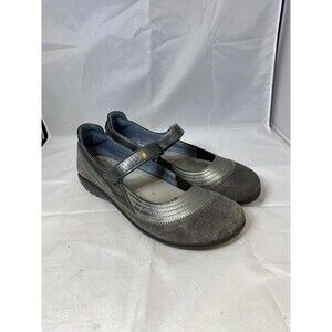 NAOT Kirie Gray Suede & Leather Mary Janes W/ Adjustable Straps Women's sz 39/8